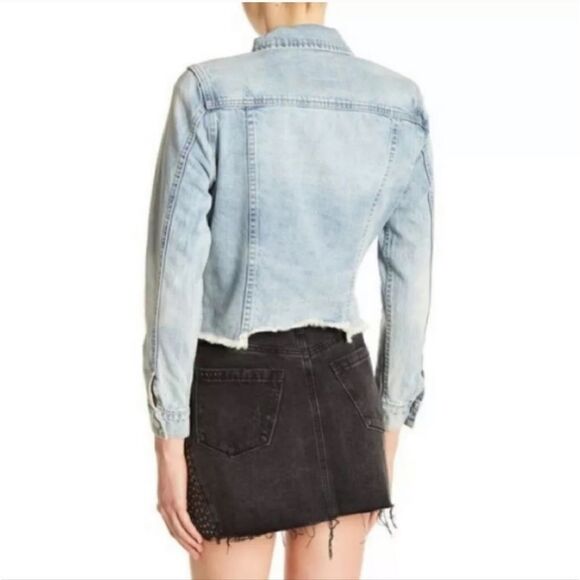 Blank NYC Raw Hem Cropped Distressed Denim Jacket Sz S - Picture 4 of 11